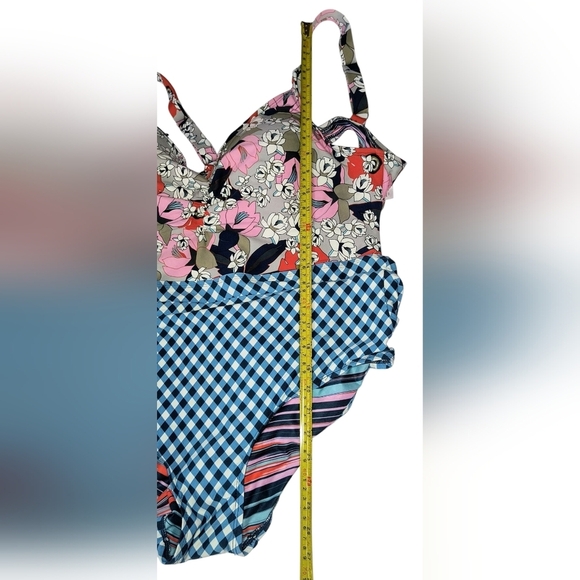 Social Angel Women's Plus One Piece Swimsuit with Floral and Gingham Pattern, 2X - Picture 5 of 8
